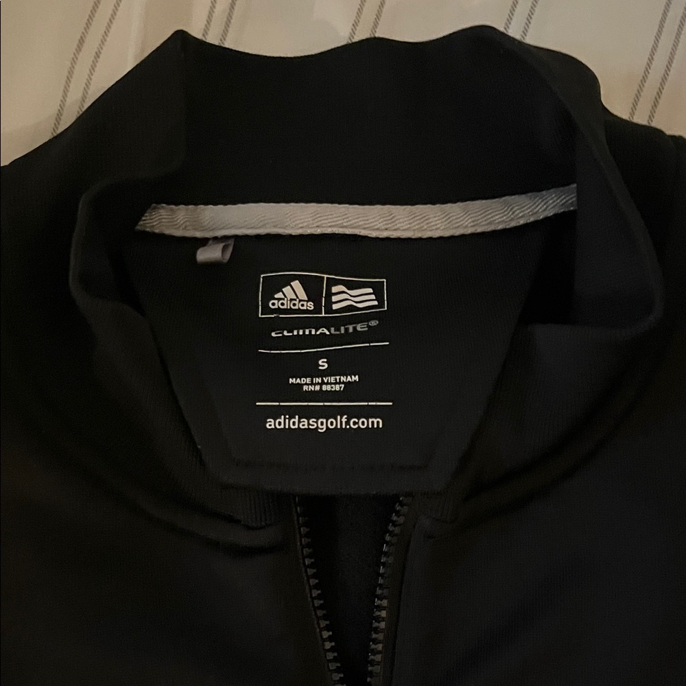 adidas Black Zip-Up Sweater with White Sleeve Stripes - Picture 2 of 6